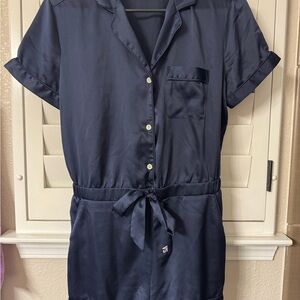 Victoria's Secret Midnight Blue Satin Pajama Romper